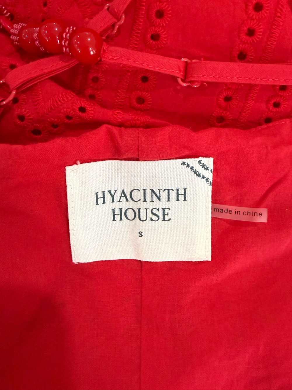 NWT Hyacinth House Red Eyelet Beaded Strap Midi Ibiza Dress Chic Summer Small - Picture 11 of 13